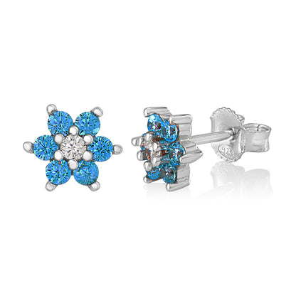 Birthstone Earrings in Sterling Silver with CZ Flower by Massete