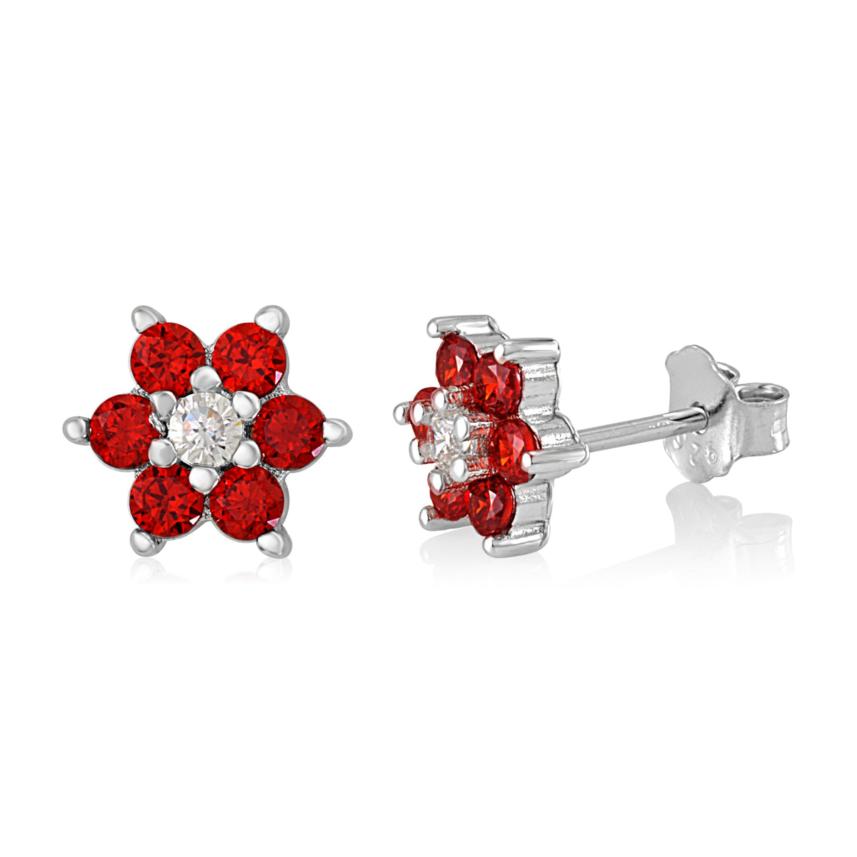 Birthstone Earrings in Sterling Silver with CZ Flower by Massete