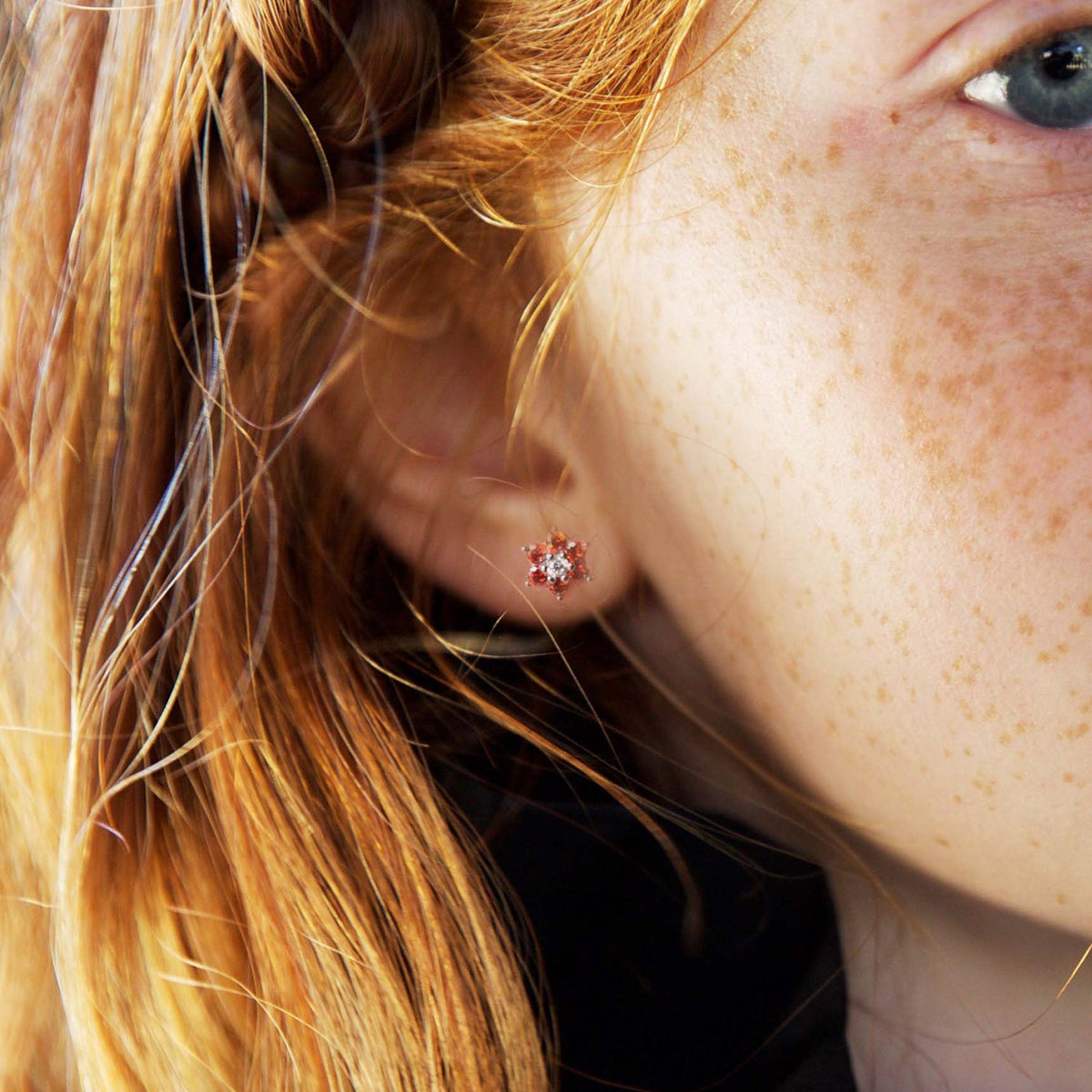 Birthstone Earrings in Sterling Silver with CZ Flower by Massete