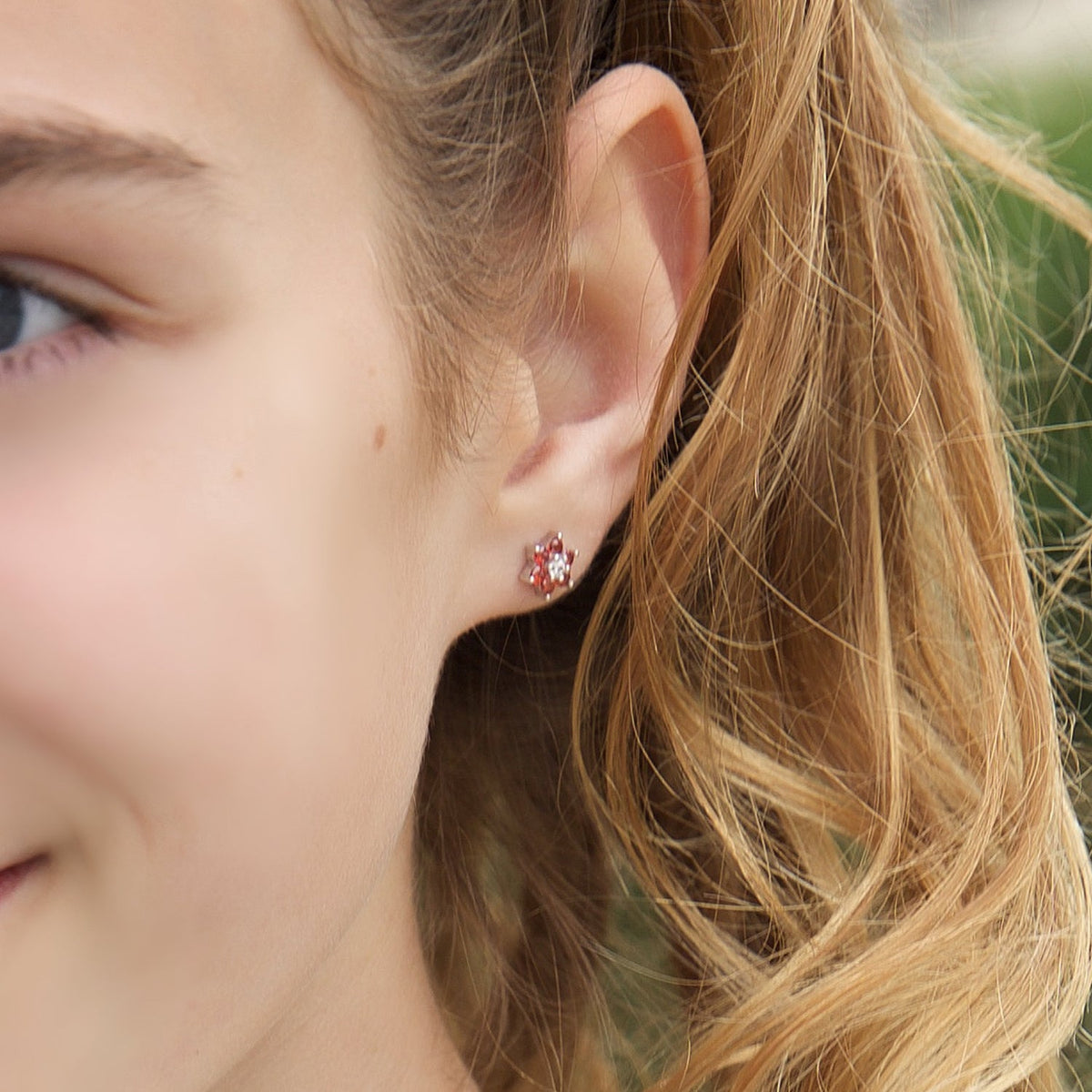 Birthstone Earrings in Sterling Silver with CZ Flower by Massete