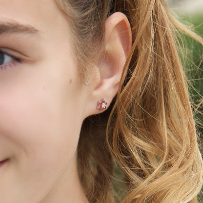 Birthstone Earrings in Sterling Silver with CZ Flower by Massete