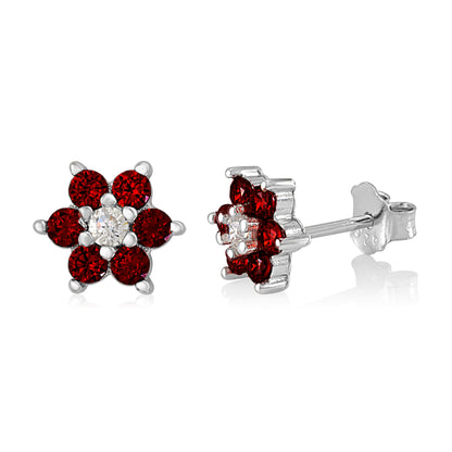 Birthstone Earrings in Sterling Silver with CZ Flower by Massete