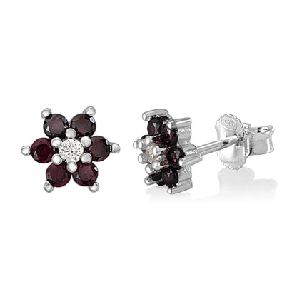 Birthstone Earrings in Sterling Silver with CZ Flower by Massete