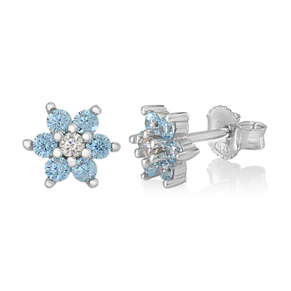 Birthstone Earrings in Sterling Silver with CZ Flower by Massete