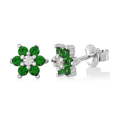 Birthstone Earrings in Sterling Silver with CZ Flower by Massete