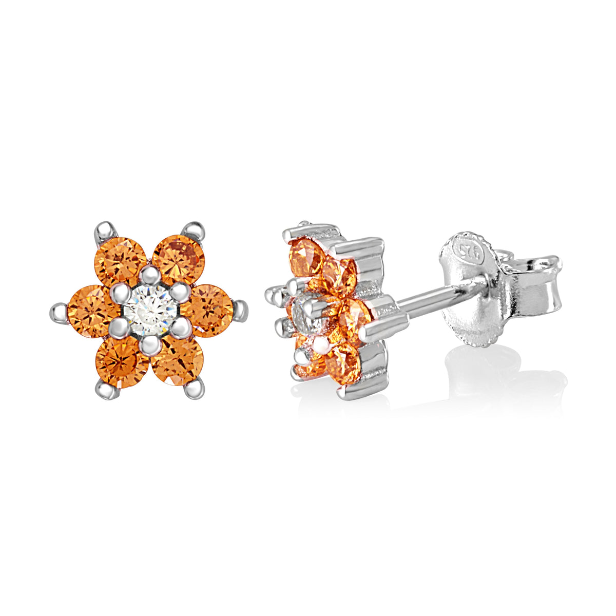 Birthstone Earrings in Sterling Silver with CZ Flower by Massete