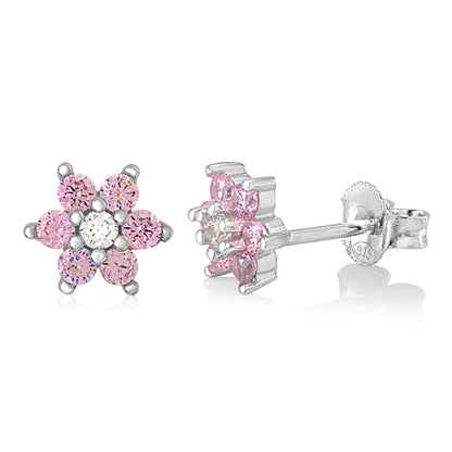 Birthstone Earrings in Sterling Silver with CZ Flower by Massete