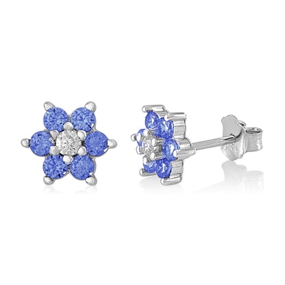 Birthstone Earrings in Sterling Silver with CZ Flower by Massete