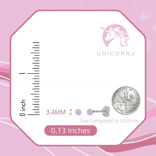 UNICORNJ Sterling Silver 925 Ball Stud Earrings 3mm for Women Girls with Enamel Small Second Piercing by Massete