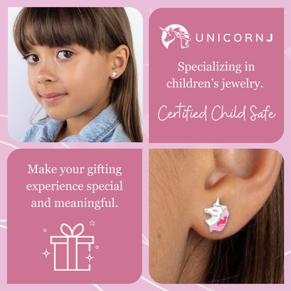 UNICORNJ Sterling Silver 925 Unicorn Earrings Stud for Girls with Enamel by Massete