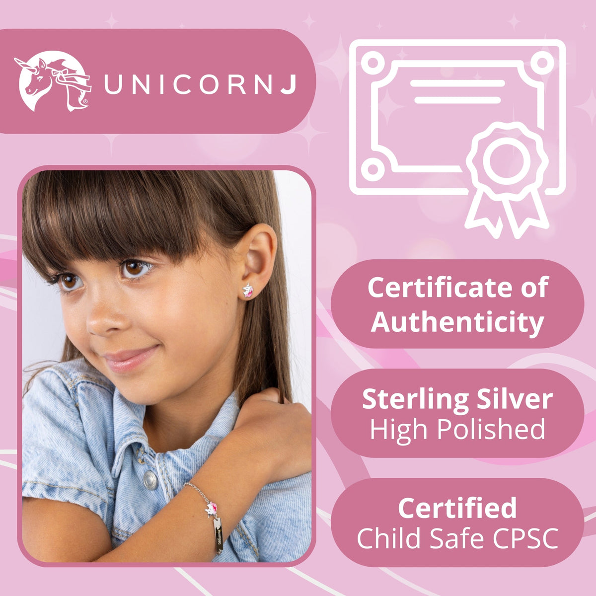 UNICORNJ Sterling Silver 925 Unicorn Earrings Stud for Girls with Enamel by Massete