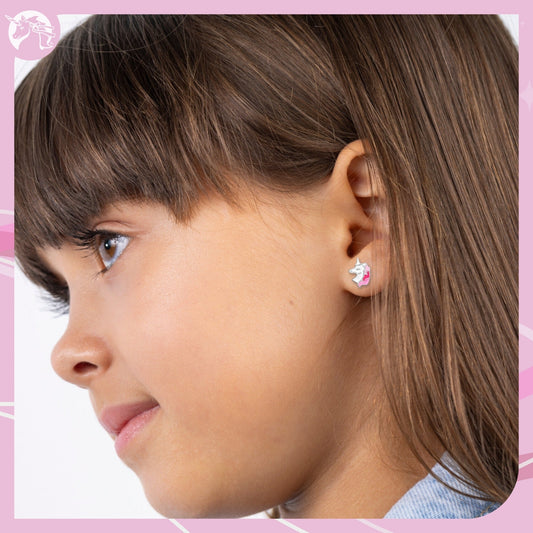 UNICORNJ Sterling Silver 925 Unicorn Earrings Stud for Girls with Enamel by Massete