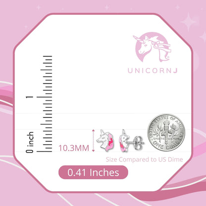 UNICORNJ Sterling Silver 925 Unicorn Earrings Stud for Girls with Enamel by Massete