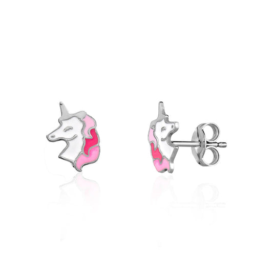 UNICORNJ Sterling Silver 925 Unicorn Earrings Stud for Girls with Enamel by Massete