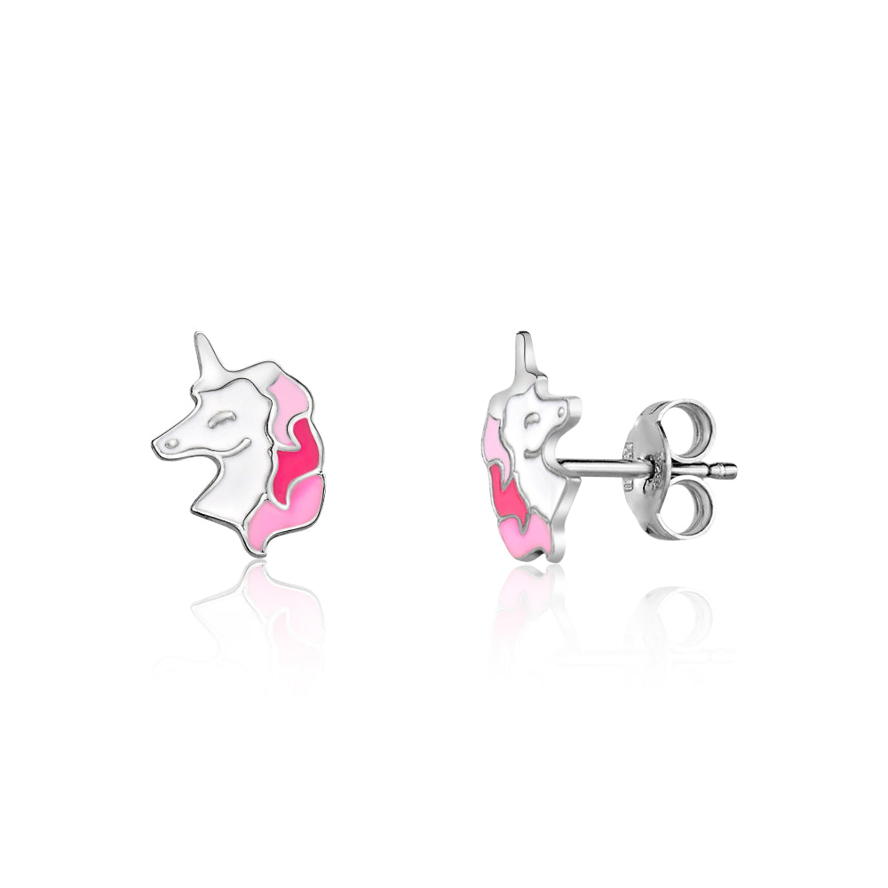 UNICORNJ Sterling Silver 925 Unicorn Earrings Stud for Girls with Enamel by Massete