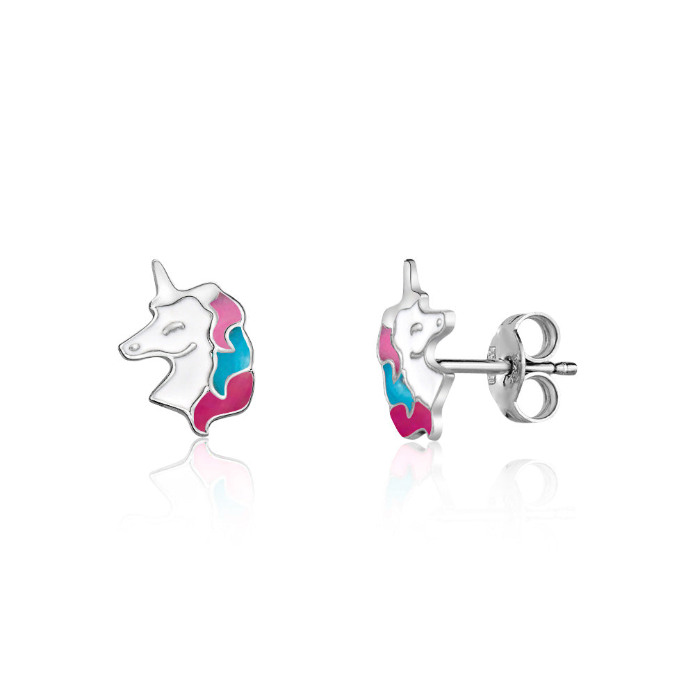 UNICORNJ Sterling Silver 925 Unicorn Earrings Stud for Girls with Enamel by Massete