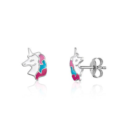 UNICORNJ Sterling Silver 925 Unicorn Earrings Stud for Girls with Enamel by Massete