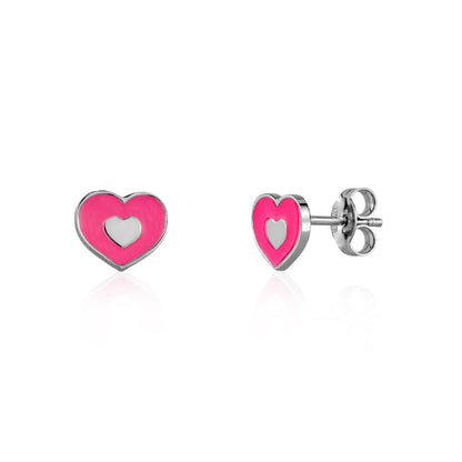 UNICORNJ Sterling Silver 925 Heart Earrings Stud for Girls with Enamel Heart in Heart by Massete