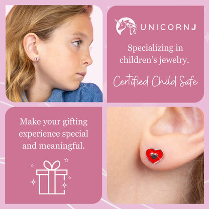 UNICORNJ Sterling Silver 925 Heart Earrings Stud for Girls with Enamel Heart in Heart by Massete