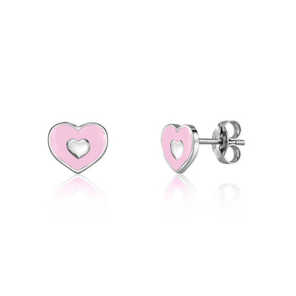 UNICORNJ Sterling Silver 925 Heart Earrings Stud for Girls with Enamel Heart in Heart by Massete