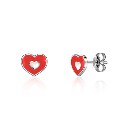 UNICORNJ Sterling Silver 925 Heart Earrings Stud for Girls with Enamel Heart in Heart by Massete