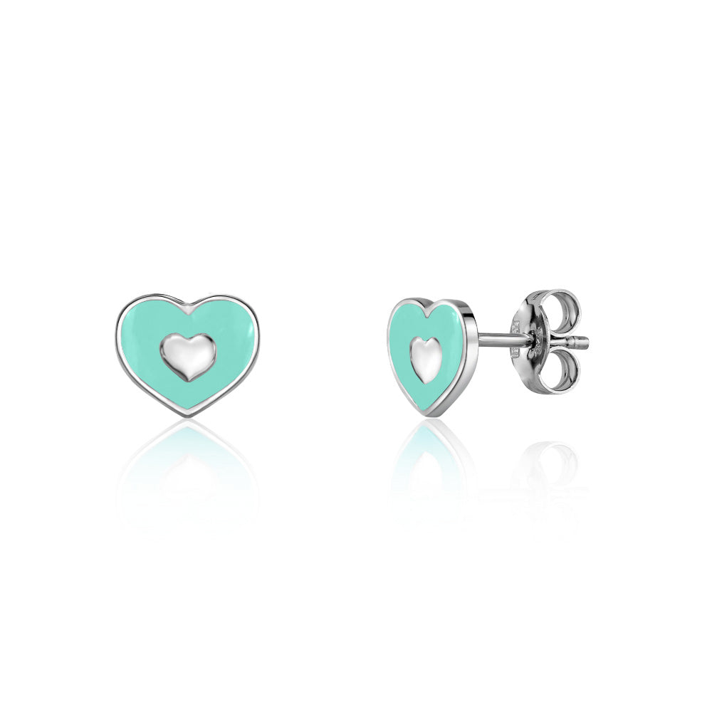 UNICORNJ Sterling Silver 925 Heart Earrings Stud for Girls with Enamel Heart in Heart by Massete