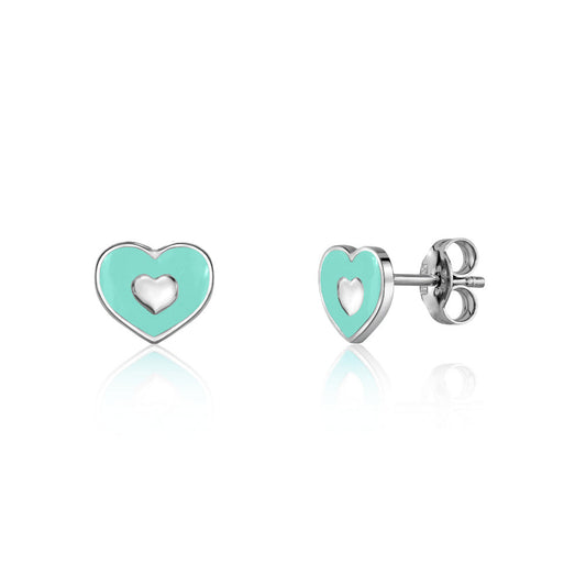 UNICORNJ Sterling Silver 925 Heart Earrings Stud for Girls with Enamel Heart in Heart by Massete