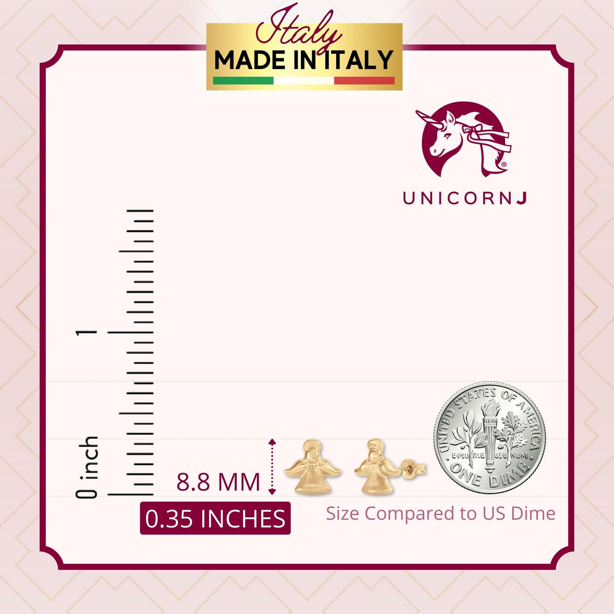 UNICORNJ Kids 14K Yellow Gold Guardian Angel Post Earrings Polished and Brushed Italy by Massete
