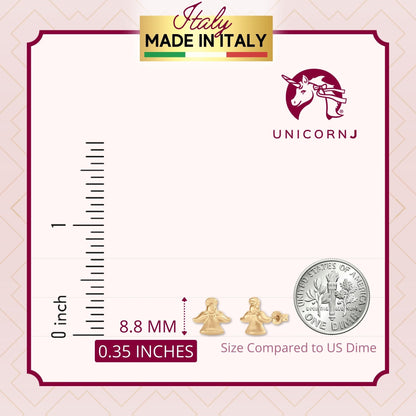 UNICORNJ Kids 14K Yellow Gold Guardian Angel Post Earrings Polished and Brushed Italy by Massete