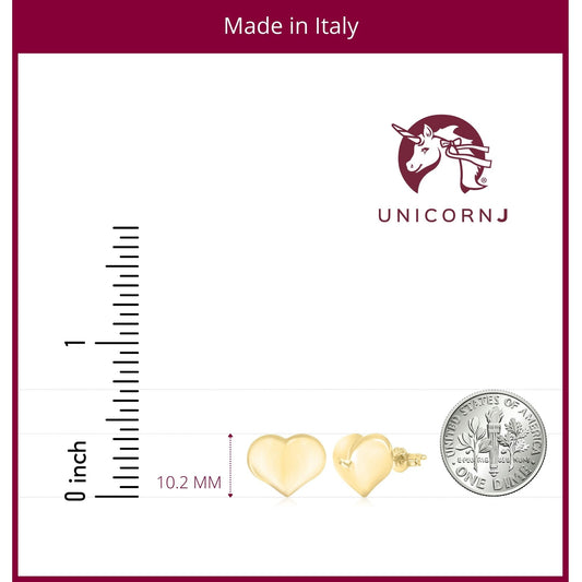 Puff Heart Stud Earrings 14K Yellow Gold Polished Shiny Italy UNICORNJ by Massete