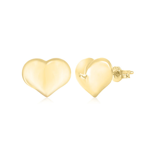 Puff Heart Stud Earrings 14K Yellow Gold Polished Shiny Italy UNICORNJ by Massete
