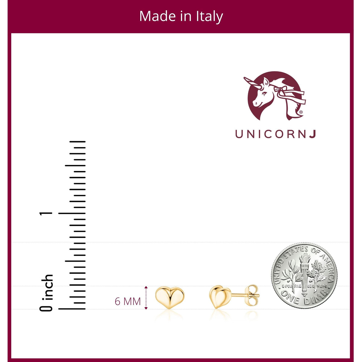 14k yellow gold 6mm puff heart stud earrings by Unicornj, view 2