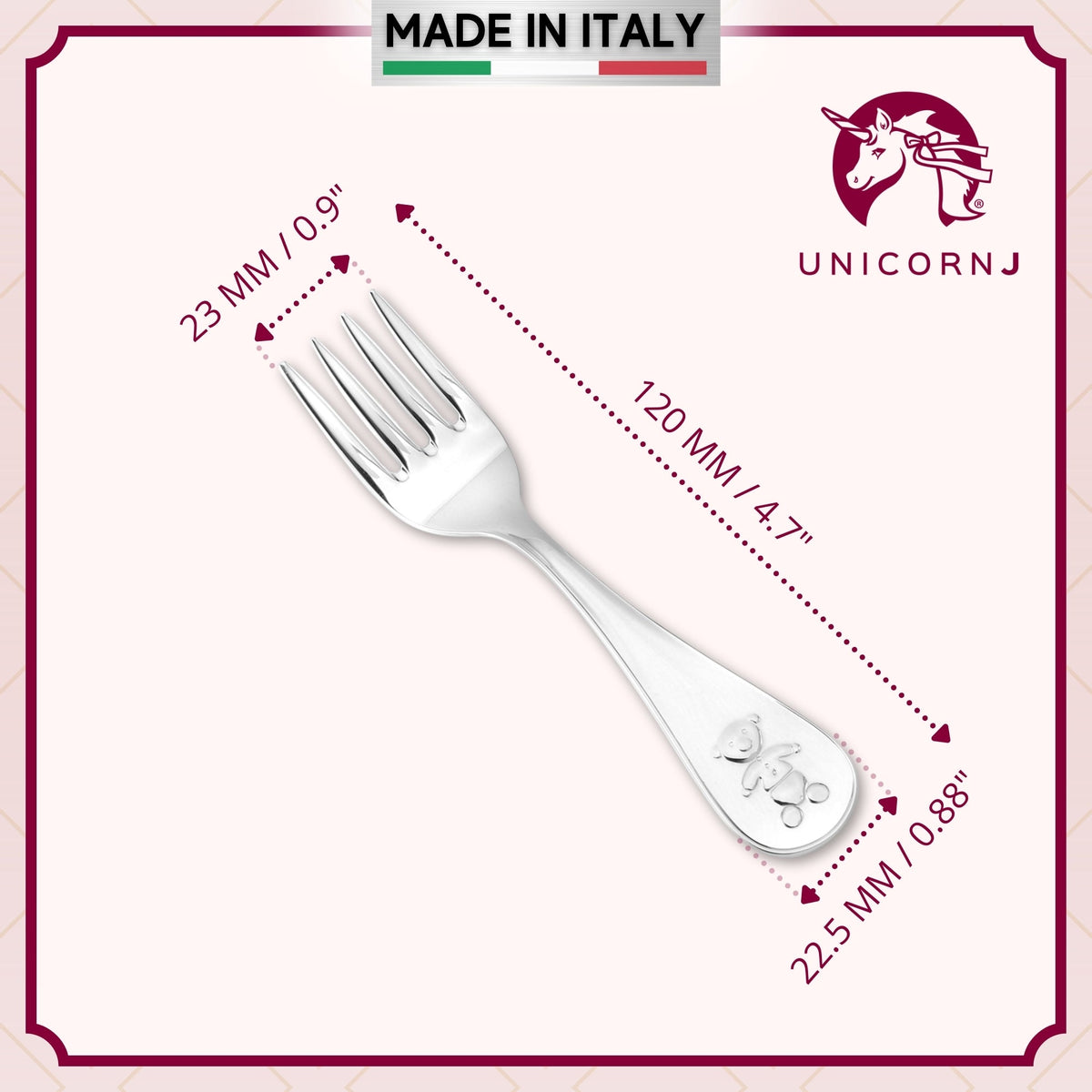 Sterling Silver Baby Fork Personalized Engravable Keepsake | Teddy Bear Design by Massete