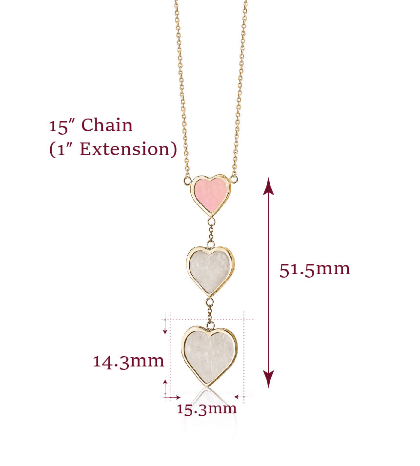 14k yellow gold triple drop heart necklace with mother of pearl, Unicornj, view 2