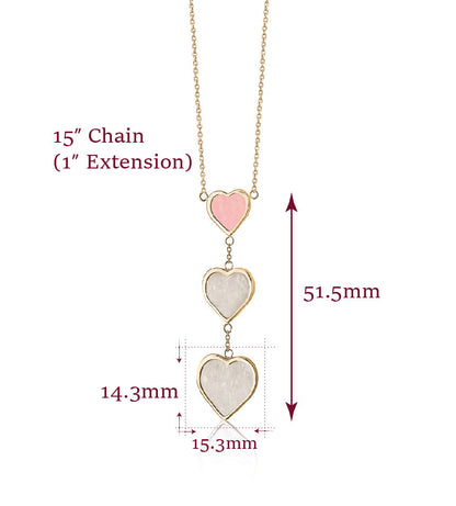 14k yellow gold triple drop heart necklace with mother of pearl, Unicornj, view 2