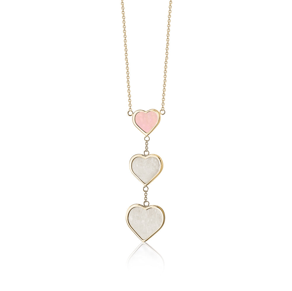 14k yellow gold triple drop heart necklace with mother of pearl by Unicornj