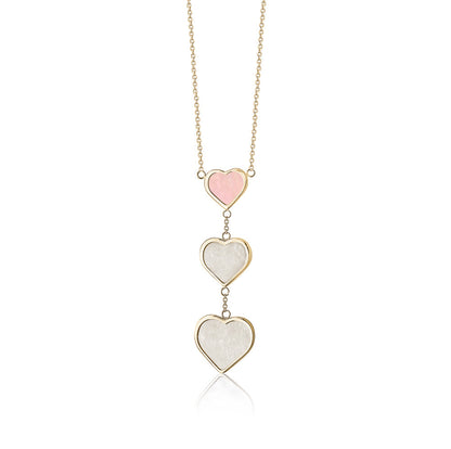 14k yellow gold triple drop heart necklace with mother of pearl by Unicornj