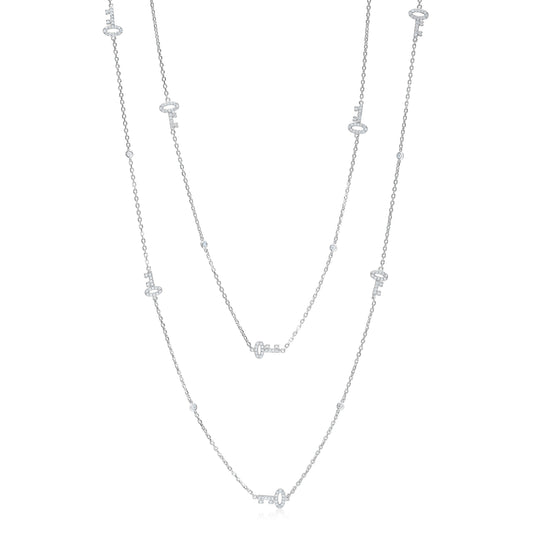 Very Long Necklace Pendant Sterling Silver 925 Gold Plated with Keys Simulated Diamonds 35" by Massete