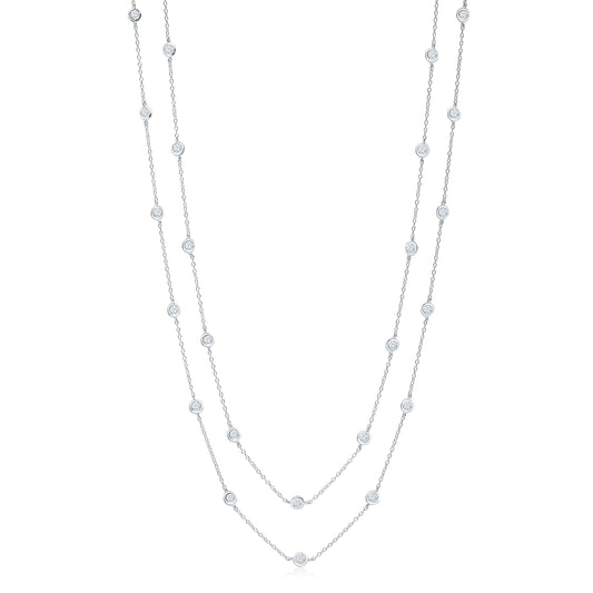 Very Long Station Necklace Pendant Sterling Silver 925 Yellow Gold Plated Simulated Diamonds Bezel 46" by Massete