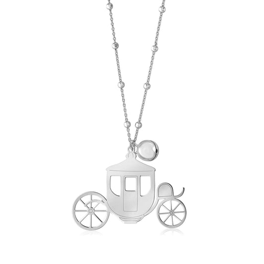 Sterling Silver High Polished Large Fantasy Carriage Coach Rose Gold Pendant Necklace Long Cable Chain 30" by Massete