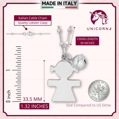 Sterling Silver Rose Gold High Polished Large Girl Silhouette Figure Pendant Necklace Long Cable Chain 30" by Massete