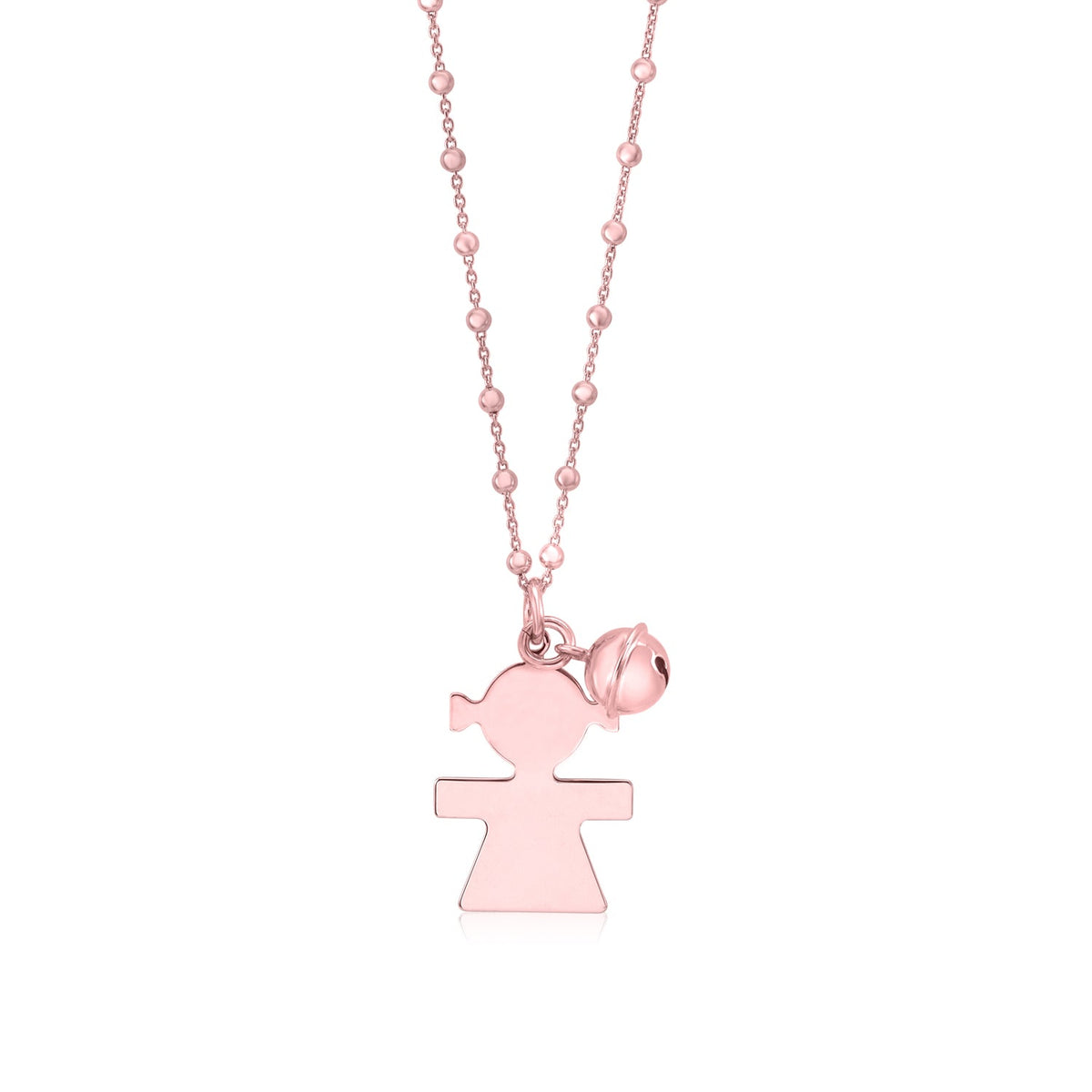 Sterling Silver Rose Gold High Polished Large Girl Silhouette Figure Pendant Necklace Long Cable Chain 30" by Massete