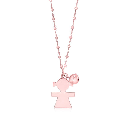 Sterling Silver Rose Gold High Polished Large Girl Silhouette Figure Pendant Necklace Long Cable Chain 30" by Massete
