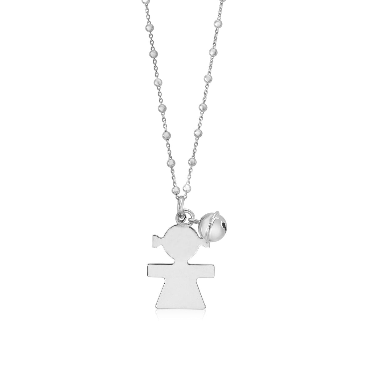 Sterling Silver Rose Gold High Polished Large Girl Silhouette Figure Pendant Necklace Long Cable Chain 30" by Massete