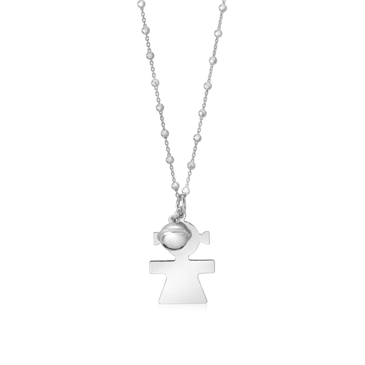 Sterling Silver Rose Gold High Polished Large Girl Silhouette Figure Pendant Necklace Long Cable Chain 30" by Massete