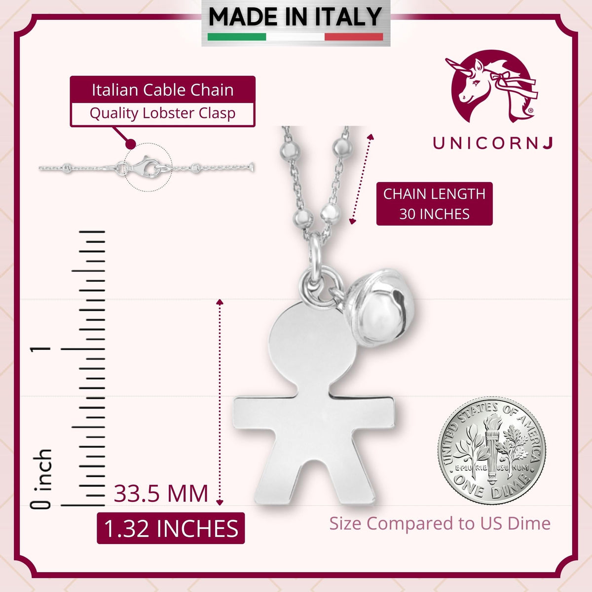 Sterling Silver High Polished Large Boy Silhouette Figure Pendant Necklace Long Cable Chain 30" by Massete