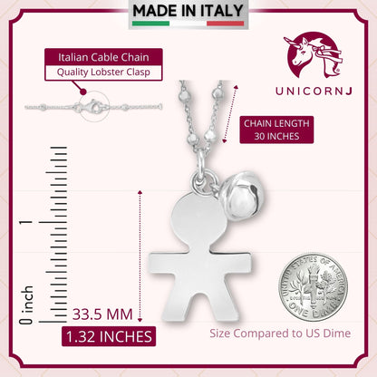 Sterling Silver High Polished Large Boy Silhouette Figure Pendant Necklace Long Cable Chain 30" by Massete