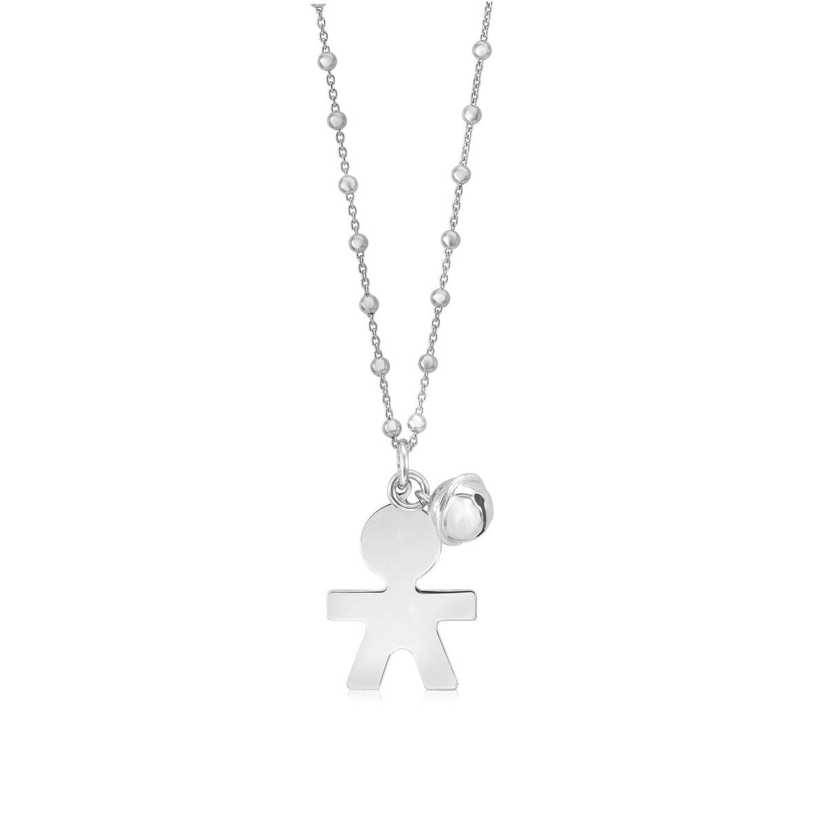 Sterling Silver High Polished Large Boy Silhouette Figure Pendant Necklace Long Cable Chain 30" by Massete