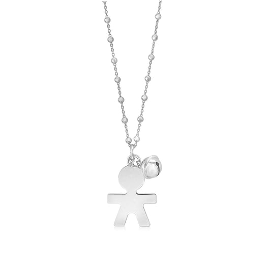 Sterling Silver High Polished Large Boy Silhouette Figure Pendant Necklace Long Cable Chain 30" by Massete