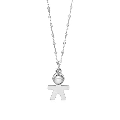 Sterling Silver High Polished Large Boy Silhouette Figure Pendant Necklace Long Cable Chain 30" by Massete